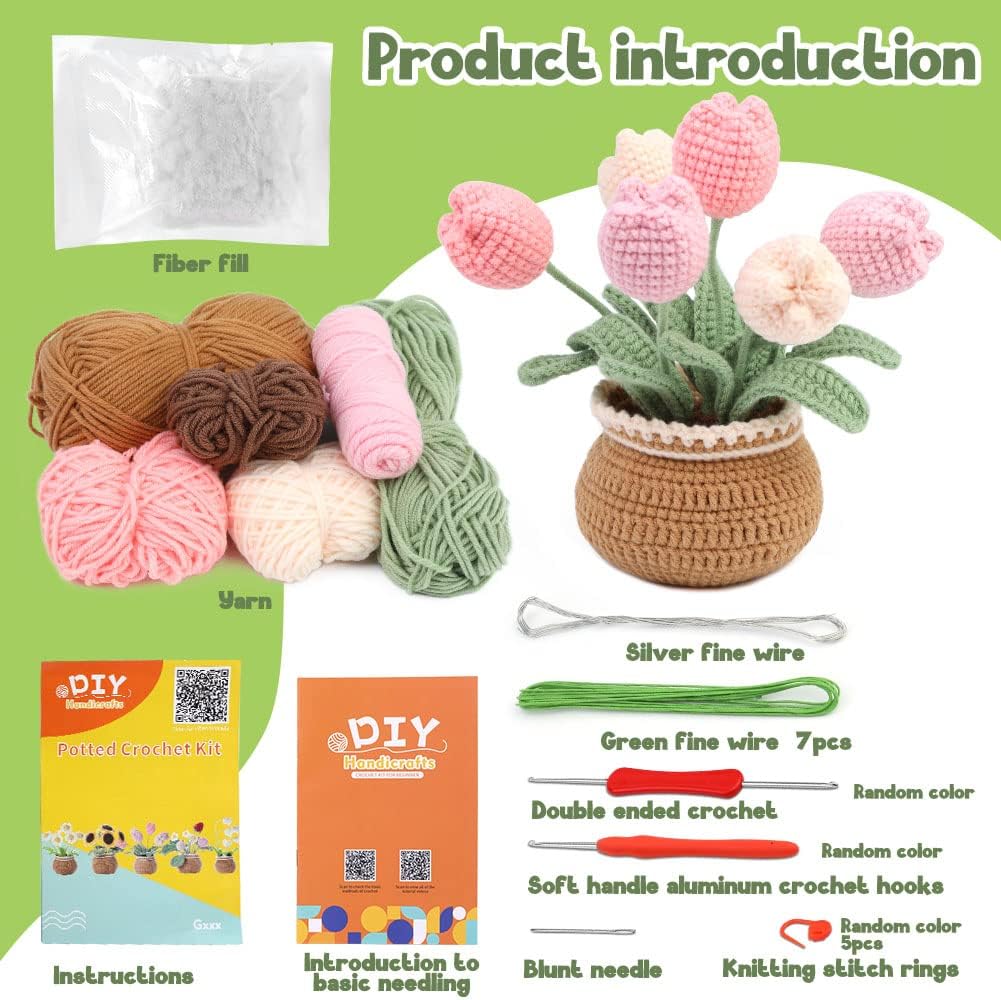 kgxulr Crochet Kit for Beginners. Tulip Crochet Starter Kit Beginner for Complete Beginners Adults. Crocheting Knitting Kit with Step-by-Step Video Tutorials (Tulip) - Image 2