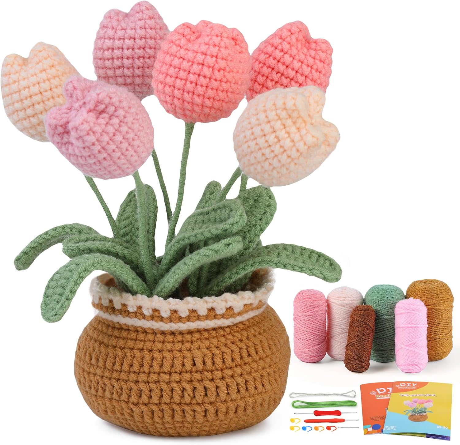 kgxulr Crochet Kit for Beginners. Tulip Crochet Starter Kit Beginner for Complete Beginners Adults. Crocheting Knitting Kit with Step-by-Step Video Tutorials (Tulip)