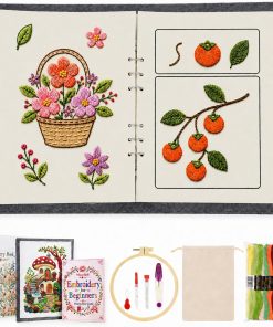 Msvphink Embroidery Stitch Book for Beginners. 73 Larger Patterns for Adults Seniors. Removable Pages. 24-Color Thread DIY Kit with Instructions