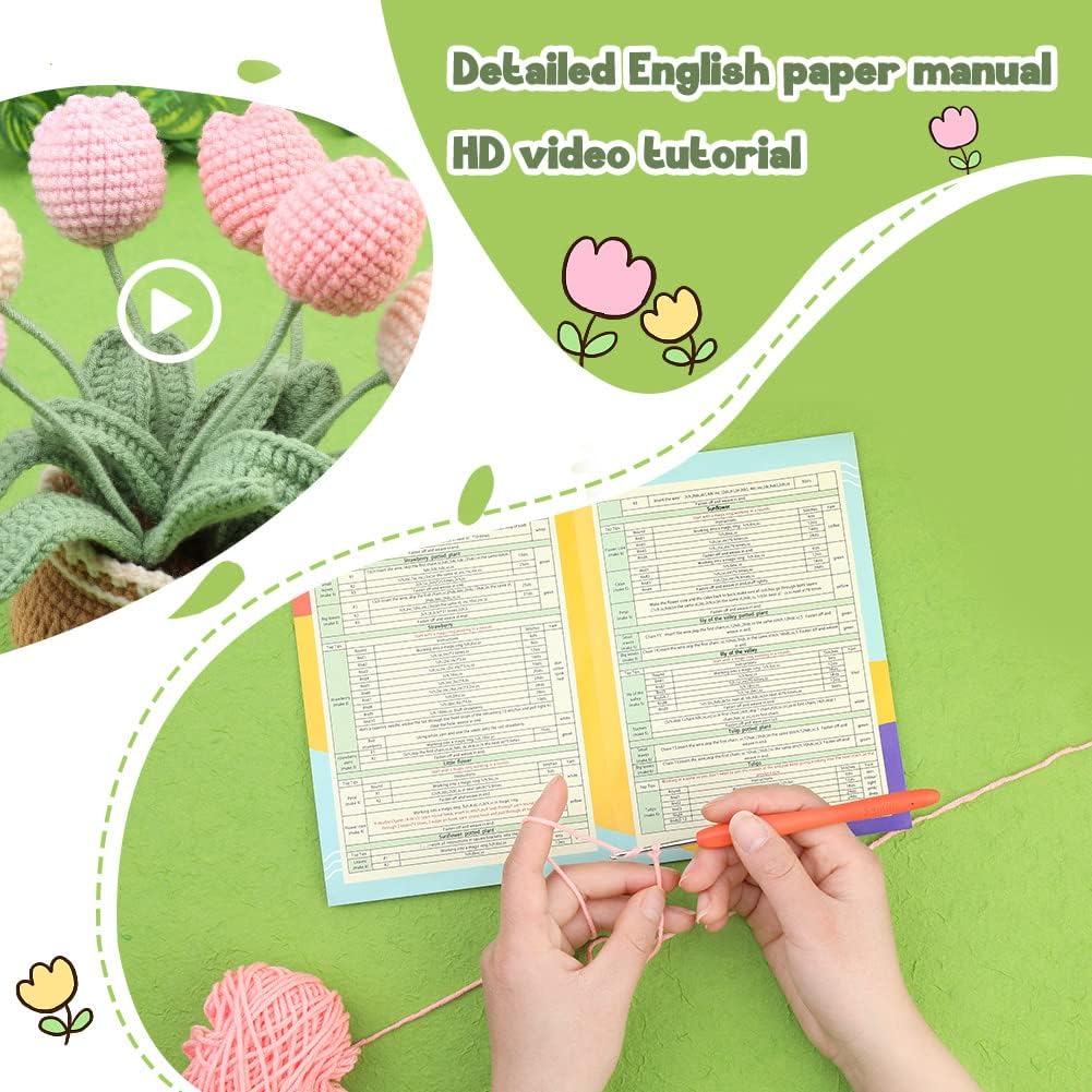 kgxulr Crochet Kit for Beginners. Tulip Crochet Starter Kit Beginner for Complete Beginners Adults. Crocheting Knitting Kit with Step-by-Step Video Tutorials (Tulip) - Image 3
