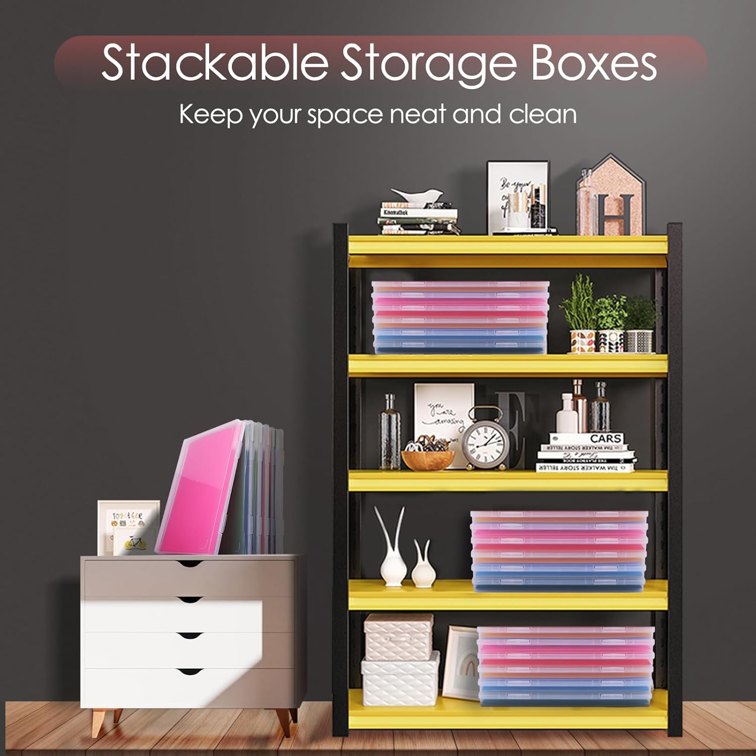 6 Pack Photo Storage Box. Fits 8 x 10 Photo. Large Plastic Scrapbook Paper Storage with Snap-Tight Latch. Clear Photo Organizer for Protecting Photo. Craft. Scrapbook. Office Supply. A4 File - Image 5