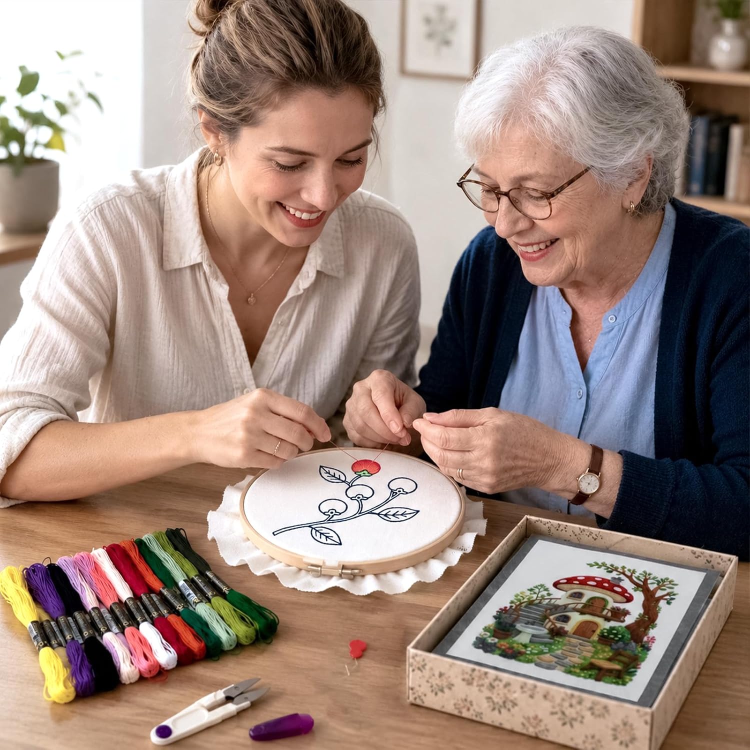 Msvphink Embroidery Stitch Book for Beginners. 73 Larger Patterns for Adults Seniors. Removable Pages. 24-Color Thread DIY Kit with Instructions - Image 2