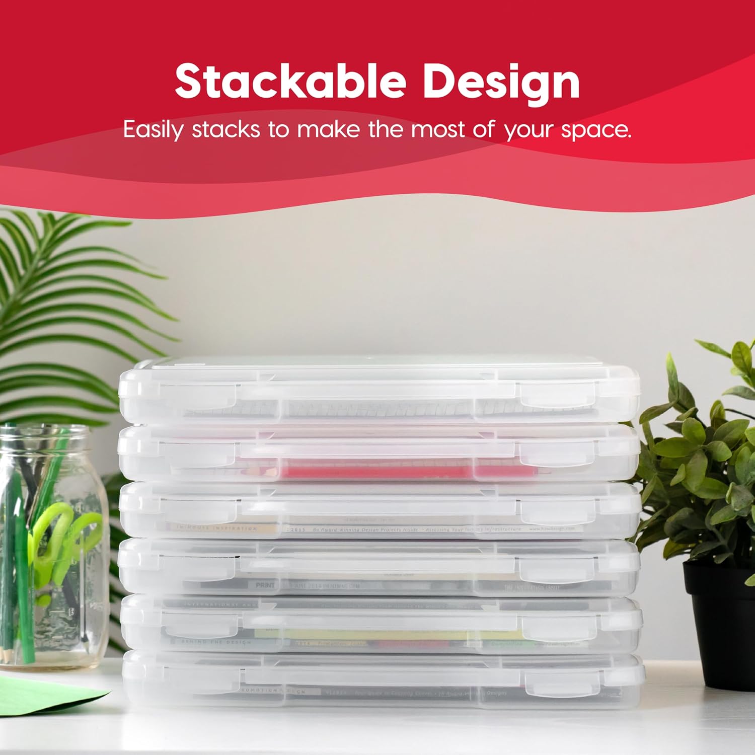 IRIS USA Board Game Storage Craft Organizer Box with Snap-Tight Latch Lid. 8-Pack Portable Plastic Case Bin for Puzzles. Magazines. Hobbies. Art Supplies. Fits 8.5 x 11 & A4 Papers. Slim. Clear - Image 5