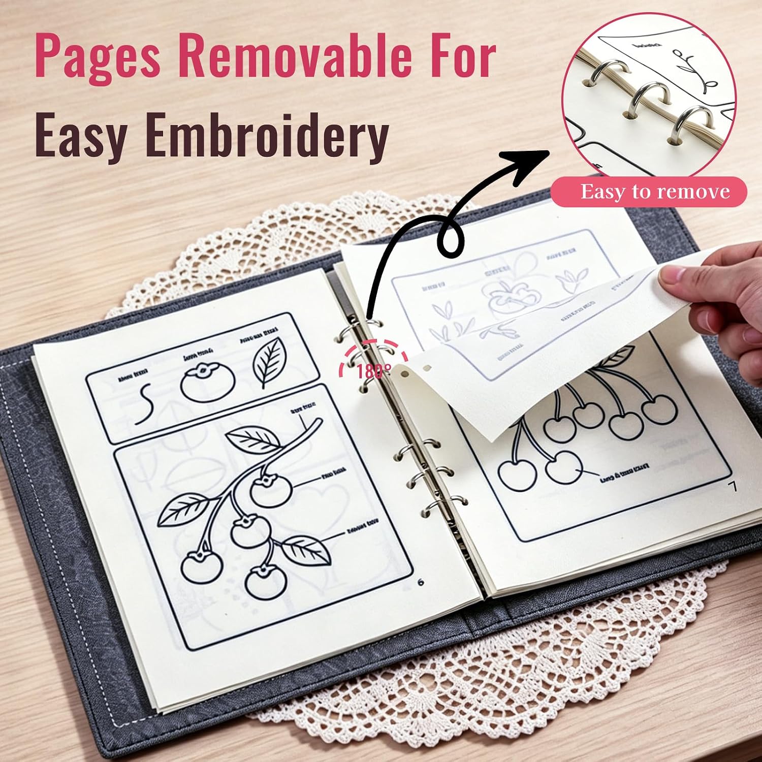 Msvphink Embroidery Stitch Book for Beginners. 73 Larger Patterns for Adults Seniors. Removable Pages. 24-Color Thread DIY Kit with Instructions - Image 6
