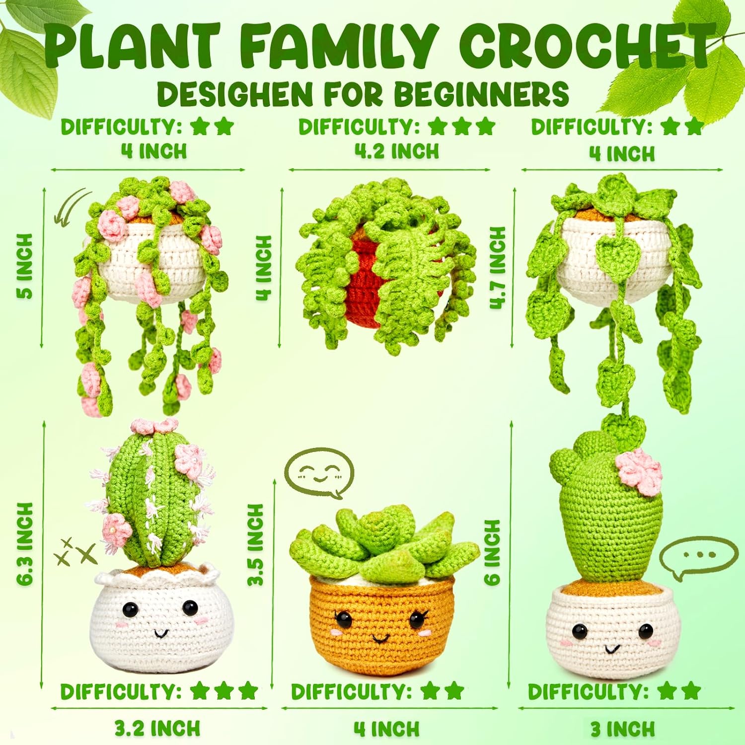 MAGIMUSE Crochet Kit for Beginners. Crochet Starter Kits. Amigurumi Craft Knitting Crocheting Kits with Step-by-Step Video Tutorials. 6 Pack Hanging Potted Plants Family(40%+ Yarn - Image 2